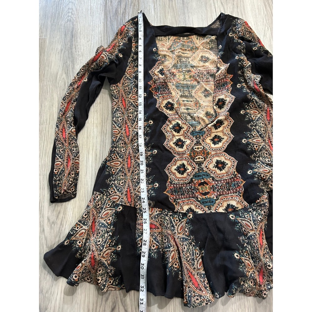 Free People Womens Voile Trapeze Slip Tunic or dress M Black Paisley Print boho - Picture 6 of 7